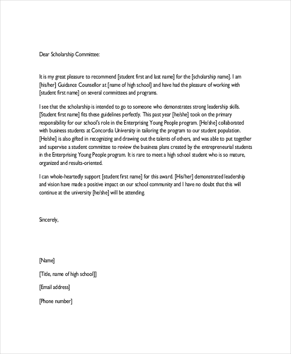character reference letter for student scholarship