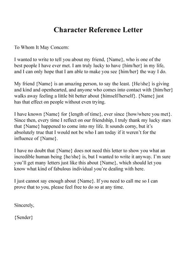 7+ Sample Character Reference Letter For A Friend Template ...