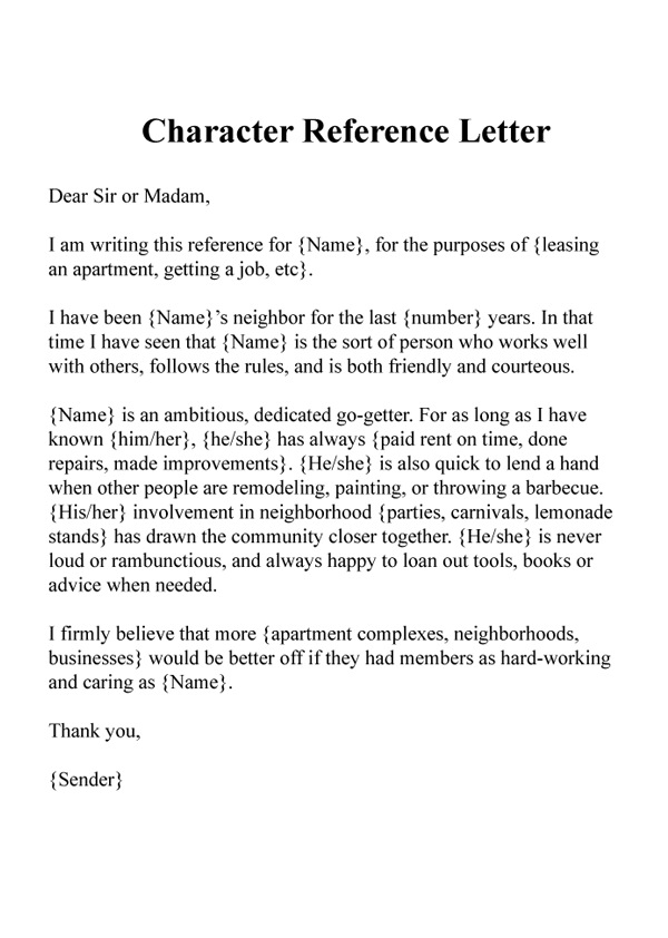 Character Reference Letter