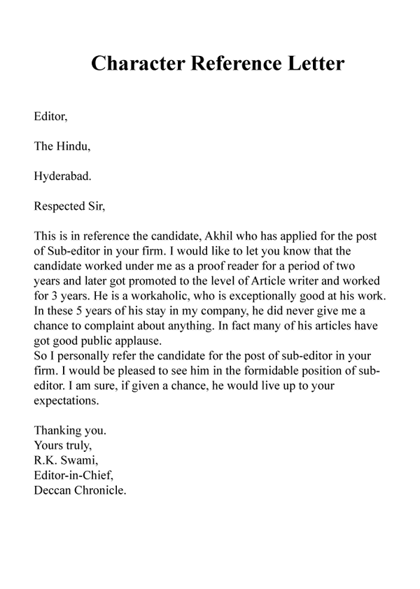 How To Compose A Character Reference Letter