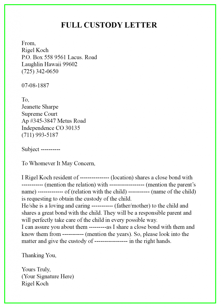 Sample Character Reference Letter Custody