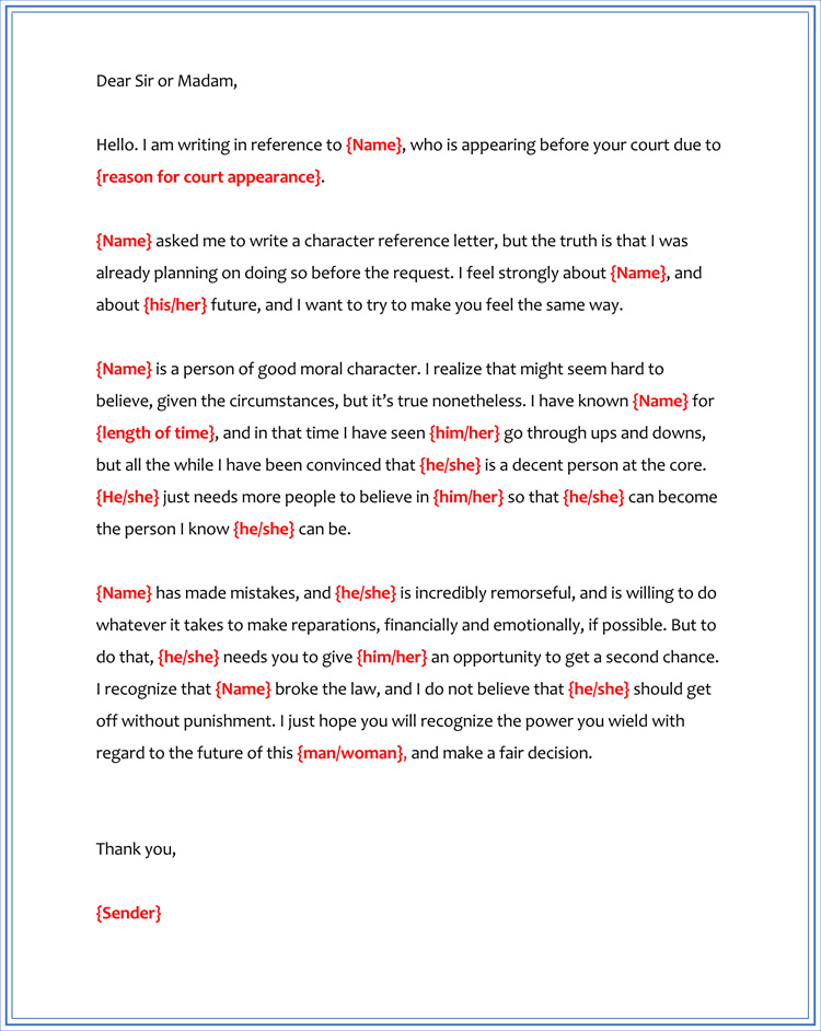 Sample Character Reference Letter For Court Template ...